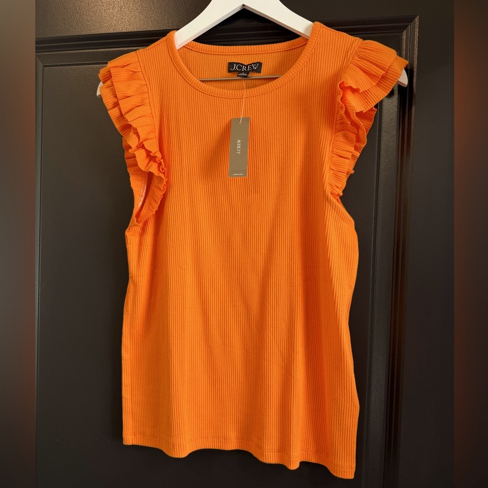 J. Crew Women's Orange Ruffle Sleeve Top sz M